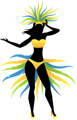 Silhouette of a woman dancing wearing carnival attire